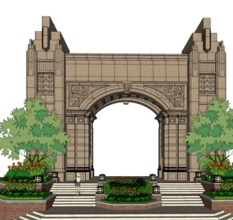 新古典小区大门su模型