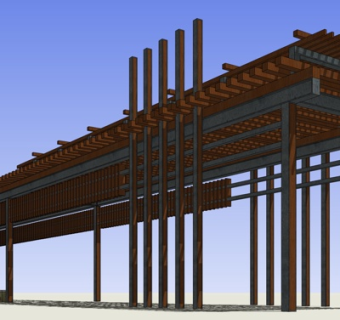 新中式廊架su模型