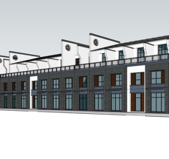 新中式沿街商业建筑su模型