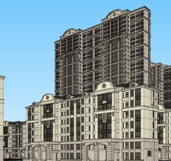 欧式高层公寓楼su模型