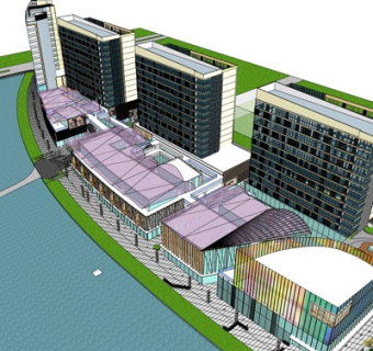 现代商业街规划su模型