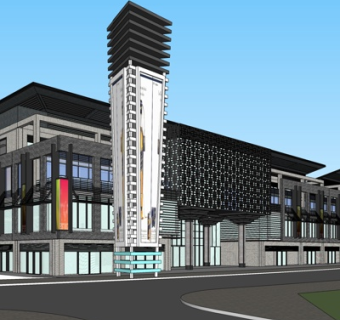 新中式沿街商业建筑su模型