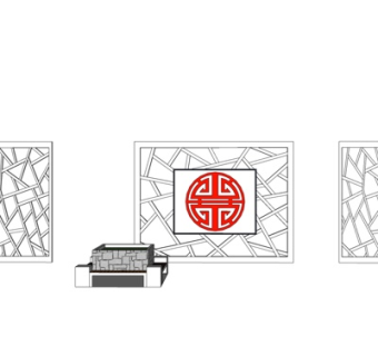 新中式景观墙su模型
