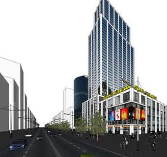 现代沿街商业建筑su模型