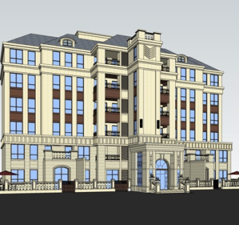 欧式高层公寓楼su模型