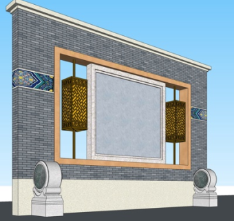 新中式景观墙su模型