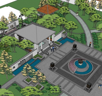 新中式公园景观su模型