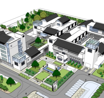 新中式商业建筑规划su模型