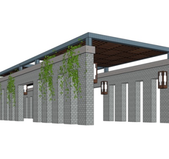 中式廊架凉亭su模型