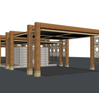 中式廊架凉亭su模型