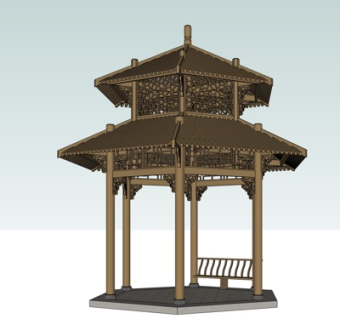 中式廊架凉亭su模型