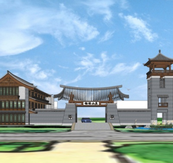 中式景观入口su模型