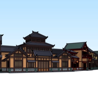 中式沿街商业建筑su模型