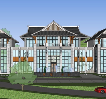 中式售楼处外观su模型