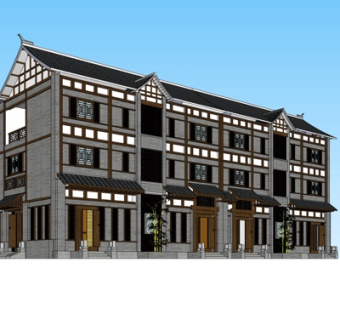 中式多层民房su模型