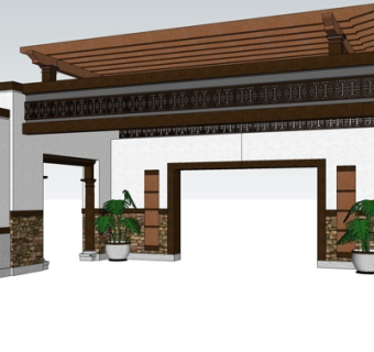 中式廊架凉亭su模型