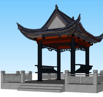 中式廊架凉亭su模型