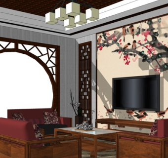 中式客厅su模型