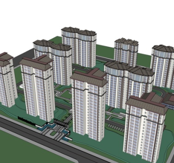 现代高层住宅规划su模型