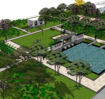 中式园林景观su模型