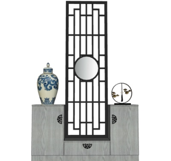 中式实木边柜su模型