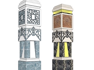 中式景观柱子su模型
