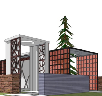 中式廊架凉亭su模型