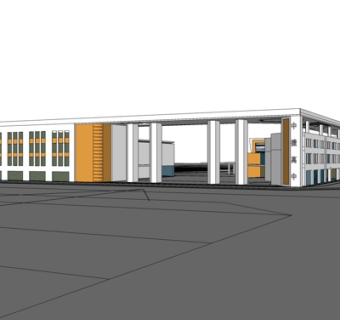 现代学校外观su模型