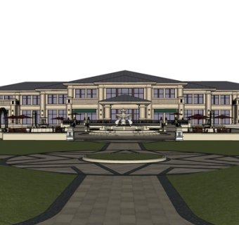 欧式会所外观su模型