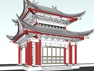 中式古建阁楼su模型