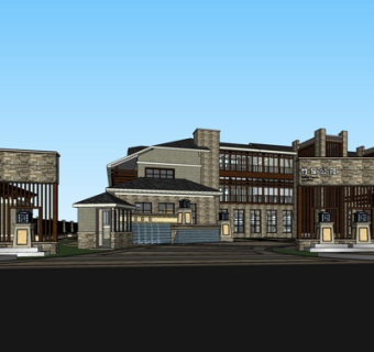 中式售楼处外观su模型