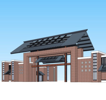 中式景观入口su模型