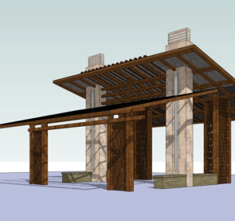 中式廊架凉亭su模型