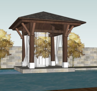 中式廊架凉亭su模型