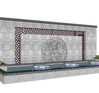 中式喷泉景观su模型