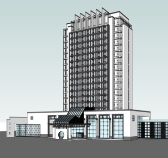 中式酒店外观su模型