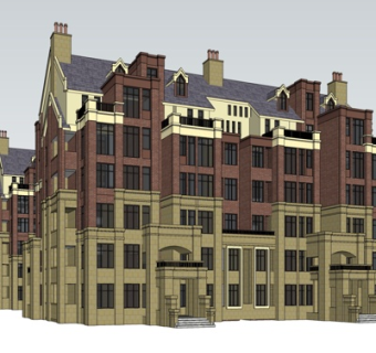 欧式连排洋房su模型