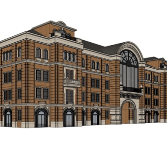 欧式会所外观su模型