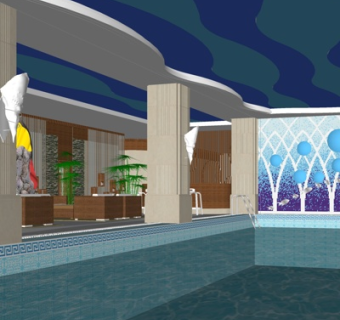 新中式游泳馆su模型