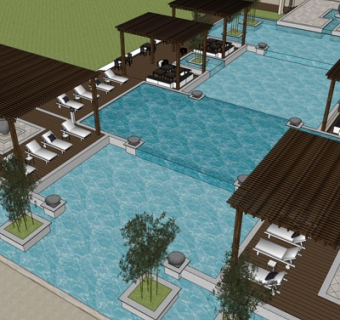 中式游泳馆su模型