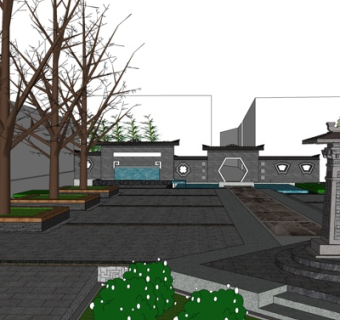 中式园林景观su模型