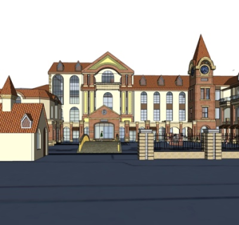 欧式会所外观su模型