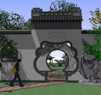 中式园林景观su模型