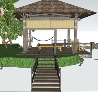 中式廊架凉亭su模型