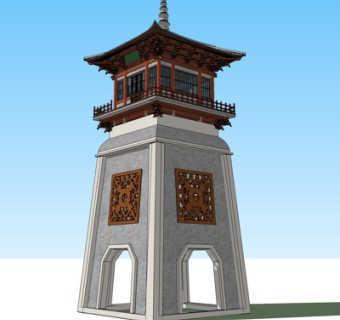 中式古建塔楼su模型