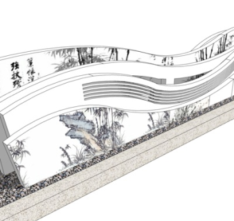 中式庭院围墙su模型