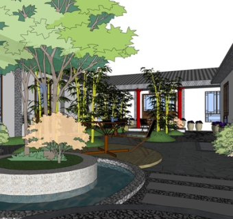 中式园林景观su模型