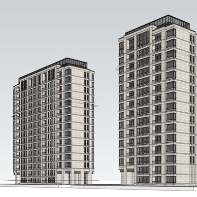 现代高层公寓楼su模型
