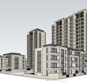 现代高层公寓楼su模型