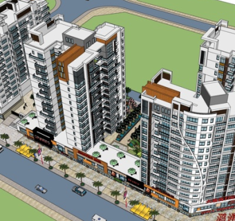 现代商业街su模型